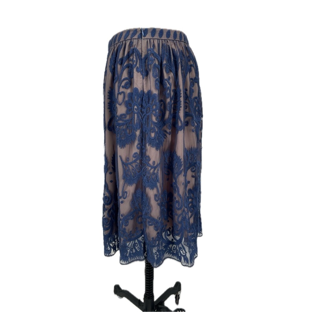 Sundance Cream Blue Lace Overlay Knee Length Skirt Size 6 S - Picture 8 of 10